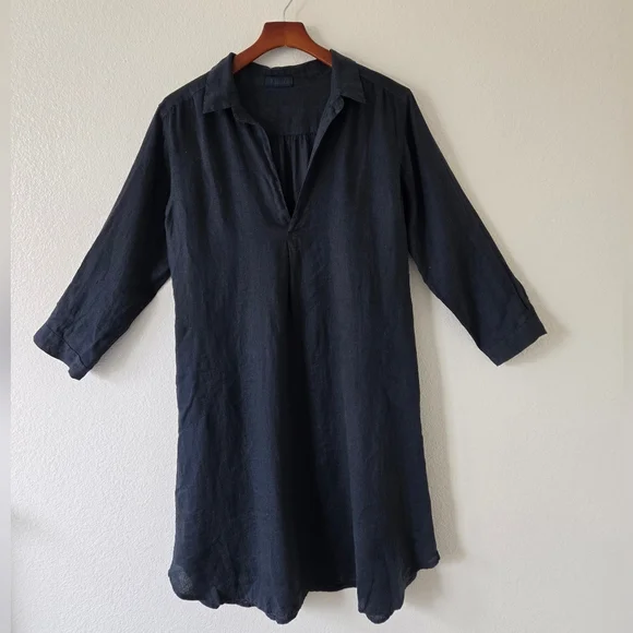 CP Shades Lara Black Midi Shirt Dress Lagenlook Boho Relaxed Size Medium - Picture 6 of 15